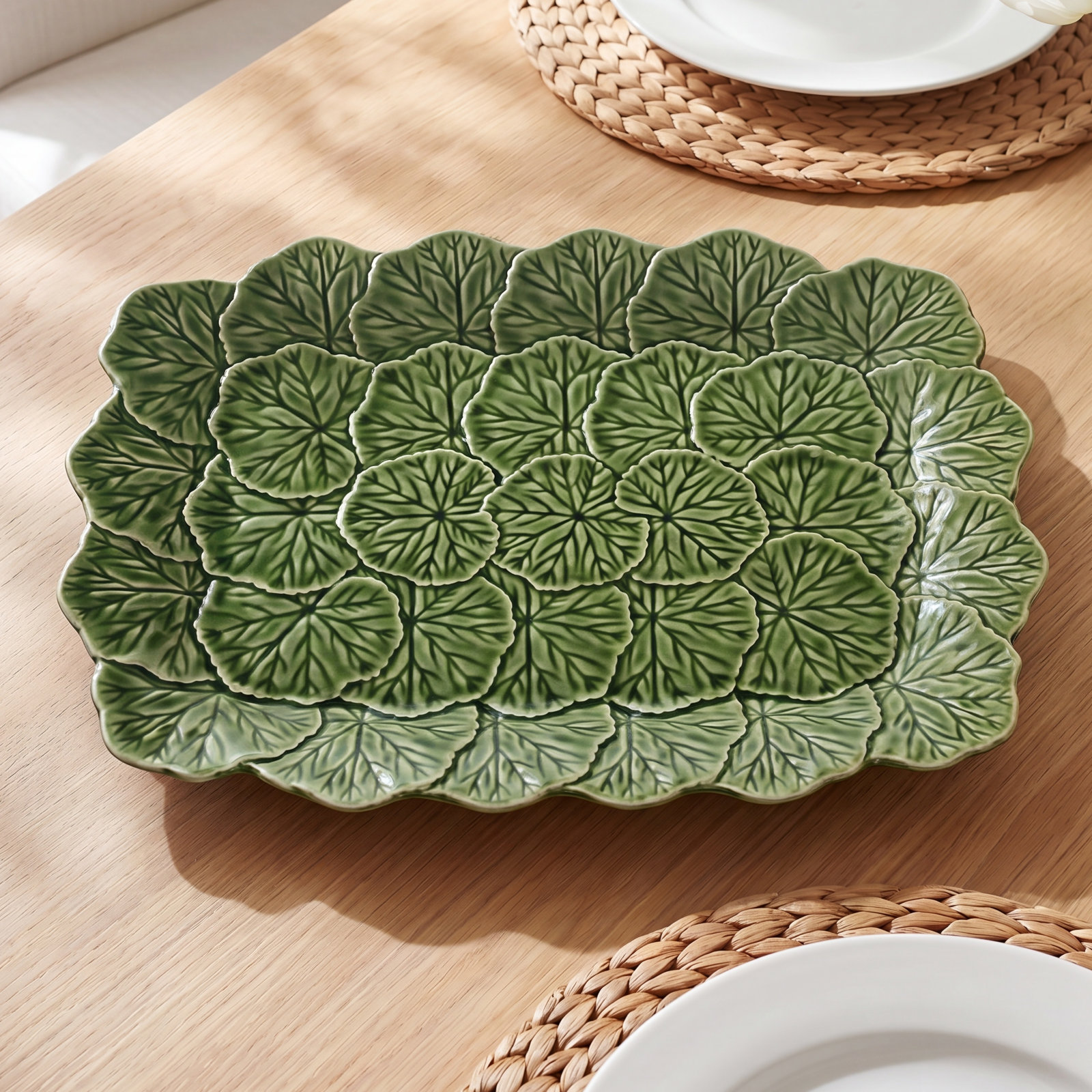 Geranium Rectangle Platter, Green
