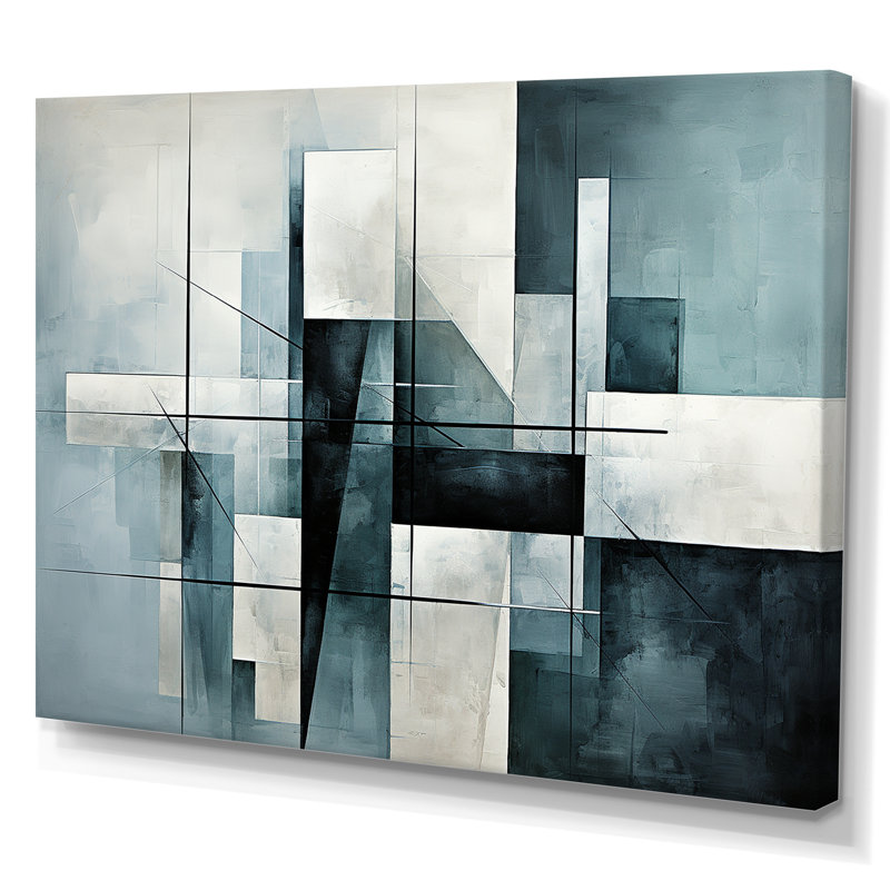 Décoration murale cubique gris abstrait monochromatique I - Collages abstraits, Toile tendue, H 12 po x l 20 po