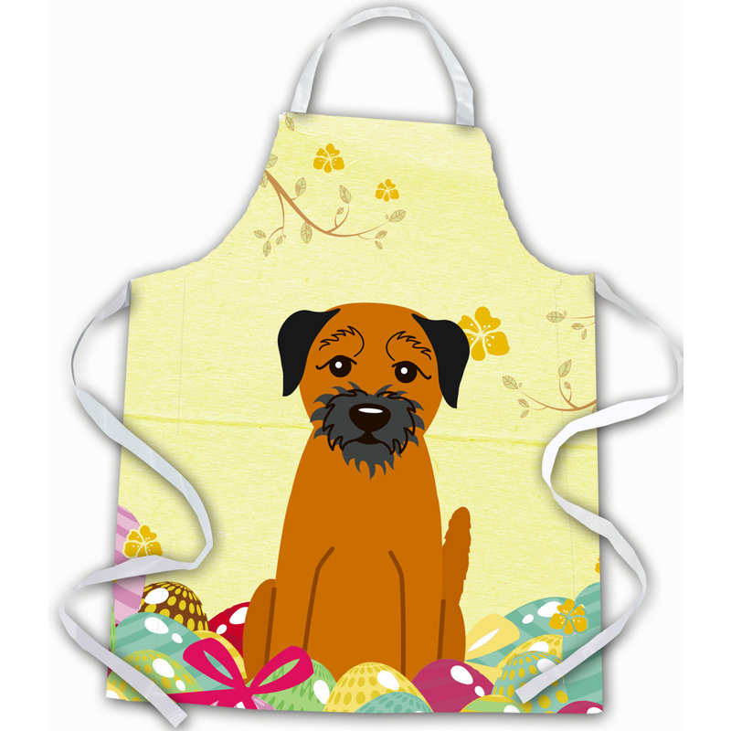 Easter Synthetic Cotton Bib Apron, Yellow/Black, Border Terrier