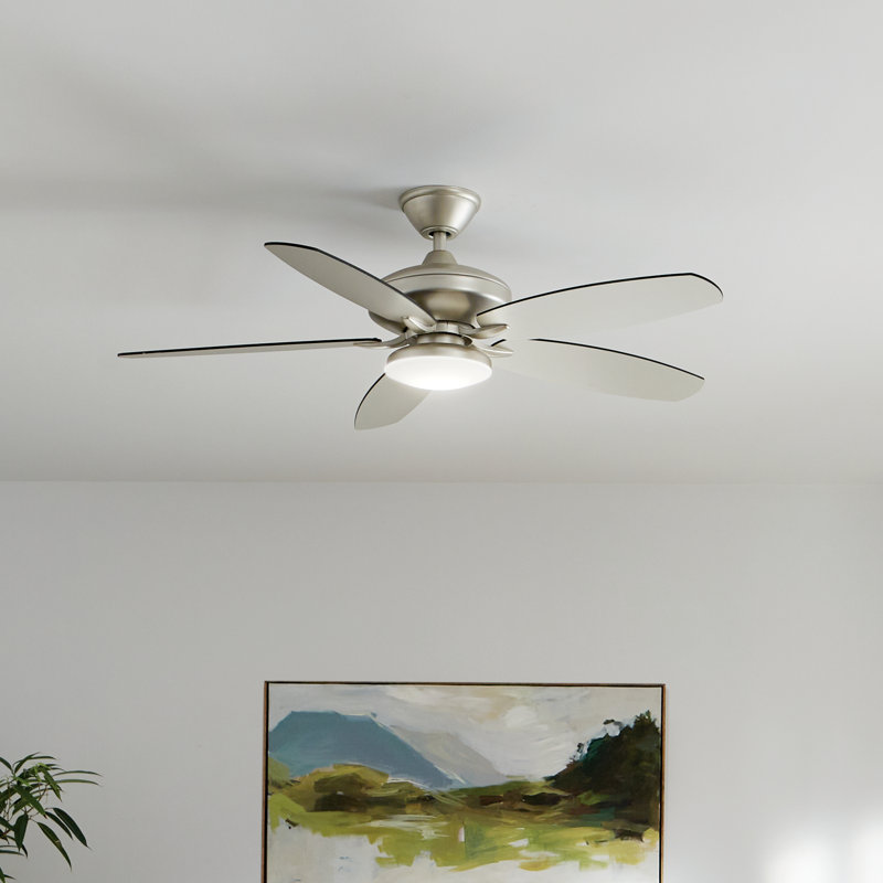 52'' Ceiling Fan with LED Lights, Painted Brushed Nickel with Black Blade