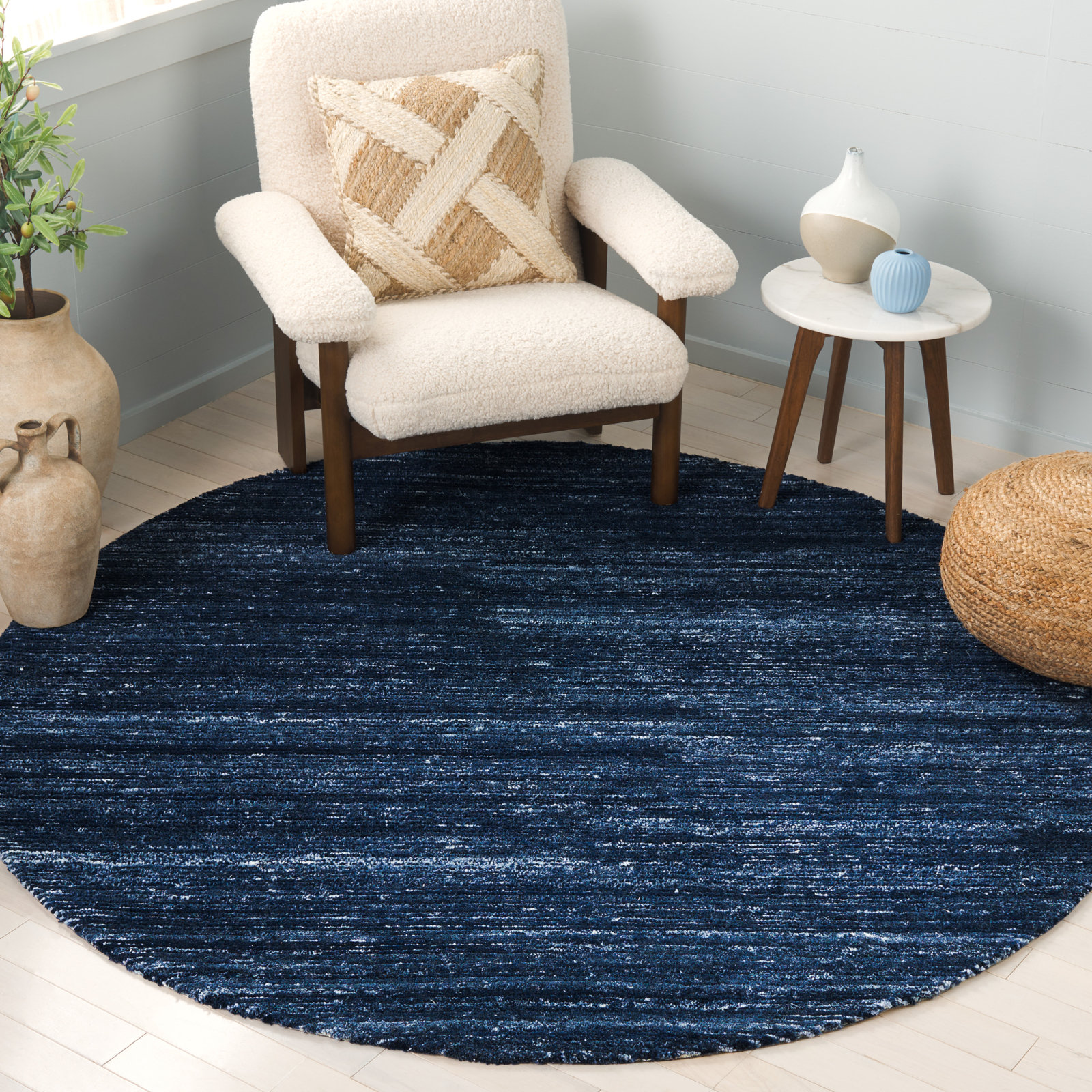 Beltsville Handmade Recycled P.E.T Blue Rug, Round 6'