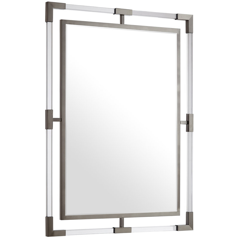 Ingimar Wood Rectangle Wall Mirror, Brushed Silver