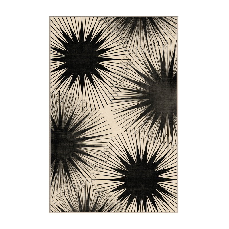 Machine Washable Manhasset Art Deco Starburst Rug in Beige – Beige Binding, 7x10