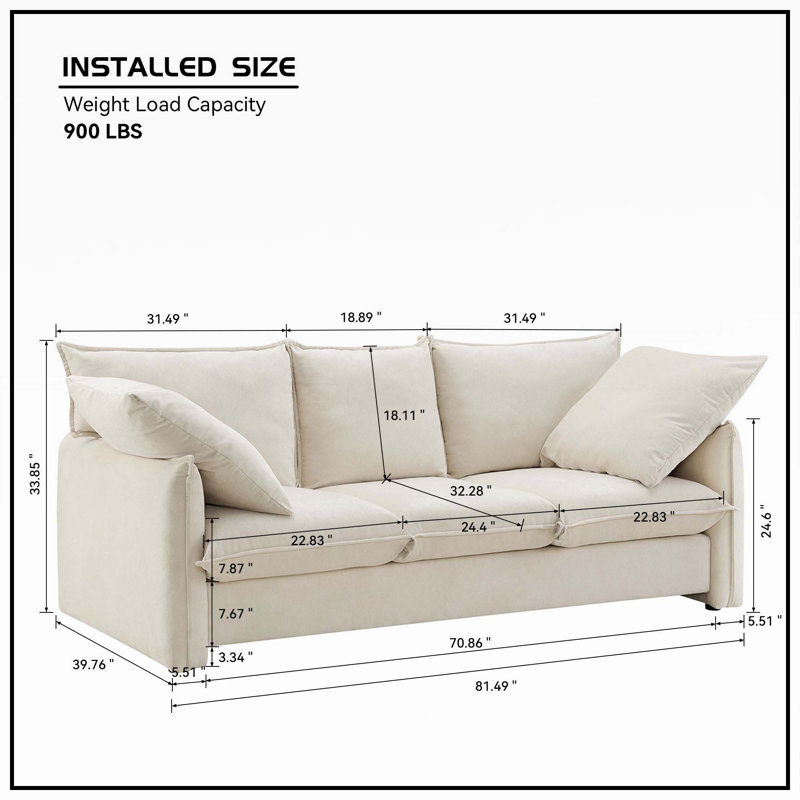 Canapé Mid-Century 3 places pour le salon, 100 % polyester beige