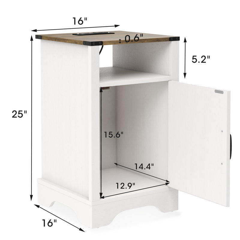 Bradford Bedside Table, Off White/Brown, 1