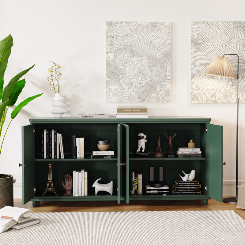 60" Mid-Century Buffet Cabinet With Adjustable Shelves And 4 Doors, Green