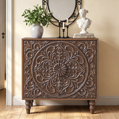 30.7" Retro Carved 2-Door Accent Cabinet