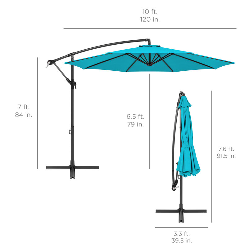 Parasol de marché pour l'extérieur suspendu et décalé de 10 pi Dannitta avec réglage facile de l'inclinaison, Bleu ciel