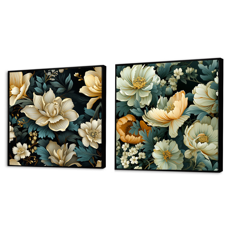 Gouet - Ensemble de 2 collages carrés botaniques abstraits, Cadre flottant noir, H 30 po x l 61 po