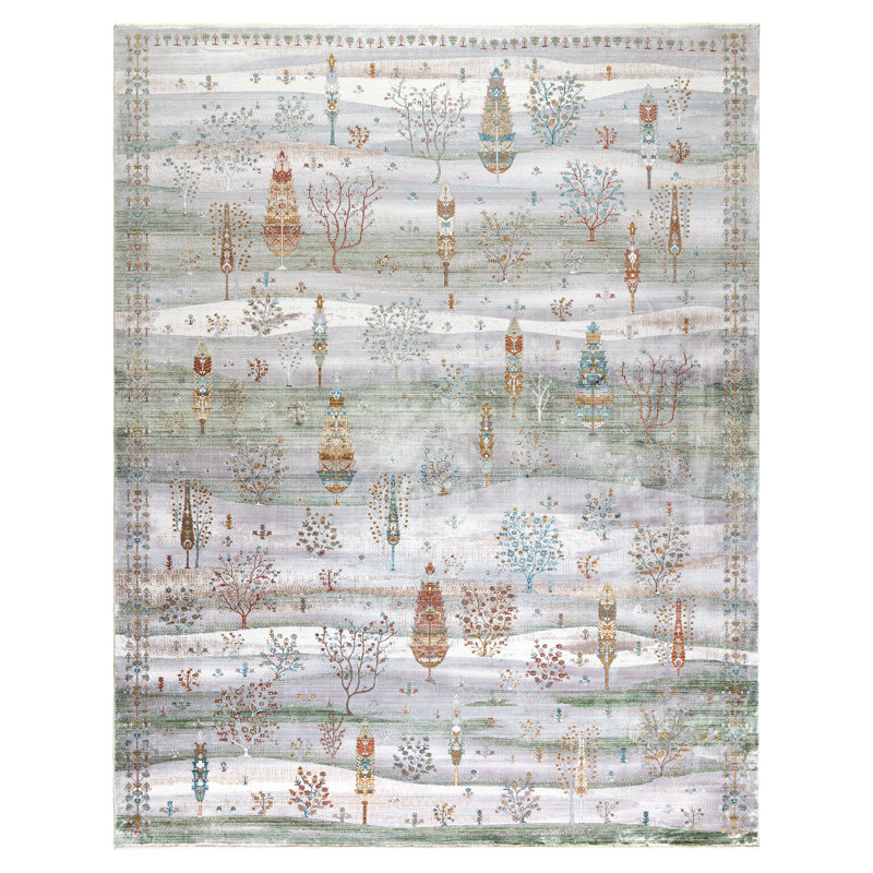 Tapis en viscose et polyester vert abstrait  Florance Olea, Rectangle 7 pi 10 po x 10 pi