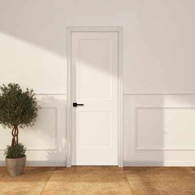 28x80 In. Primed Flat 2 Panel Shaker Style Smooth White Primed Hollow Core Composite Interior Molded Door Slab