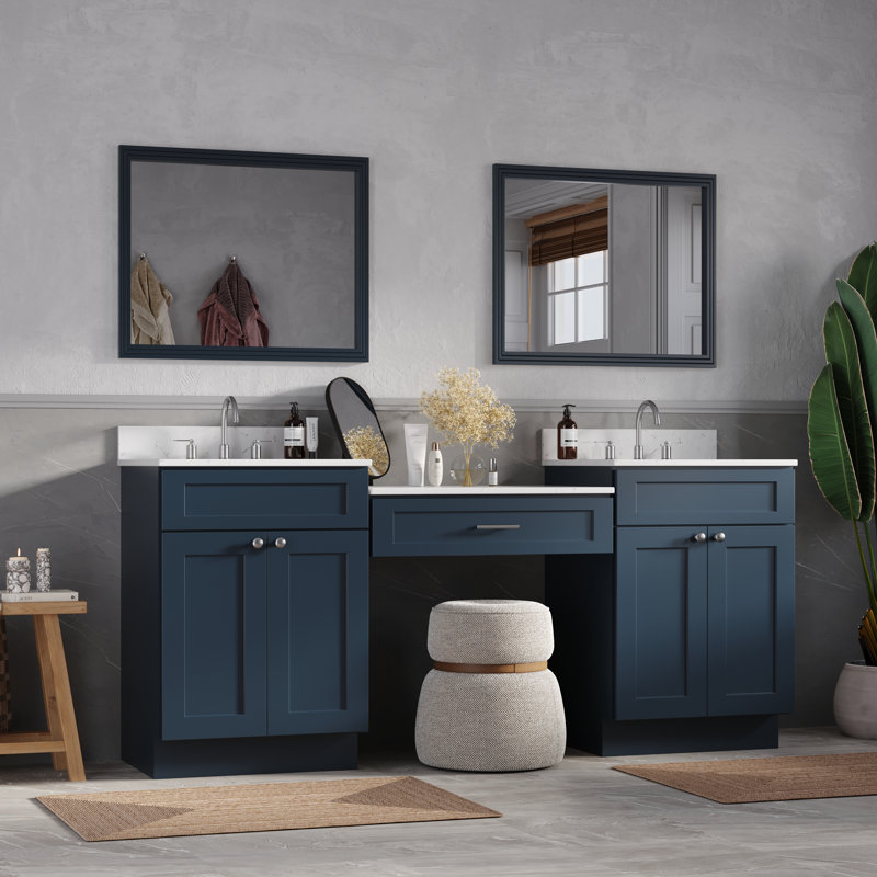 79'' Double Bathroom Vanity with Top, Blue