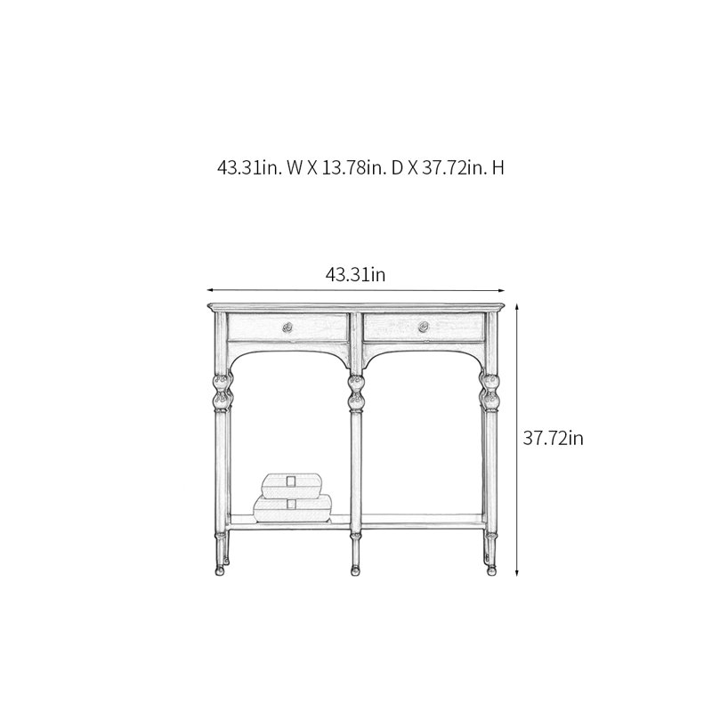 Retro Solid Wood Console Table with 2 Drawers