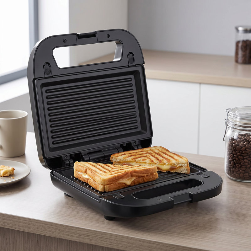 Appareil à panini électrique 3 en 1 de 850 W avec 3 plaques antiadhésives amovibles, compatible lave-vaisselle, bleu.