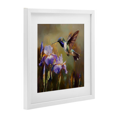 Colibri et iris mauves, reproduction sous verre encadrée, design par Tina LeCour