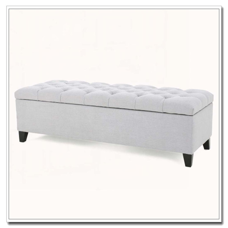 Button Tufted  Storage Bench Ottoman, Light Gray