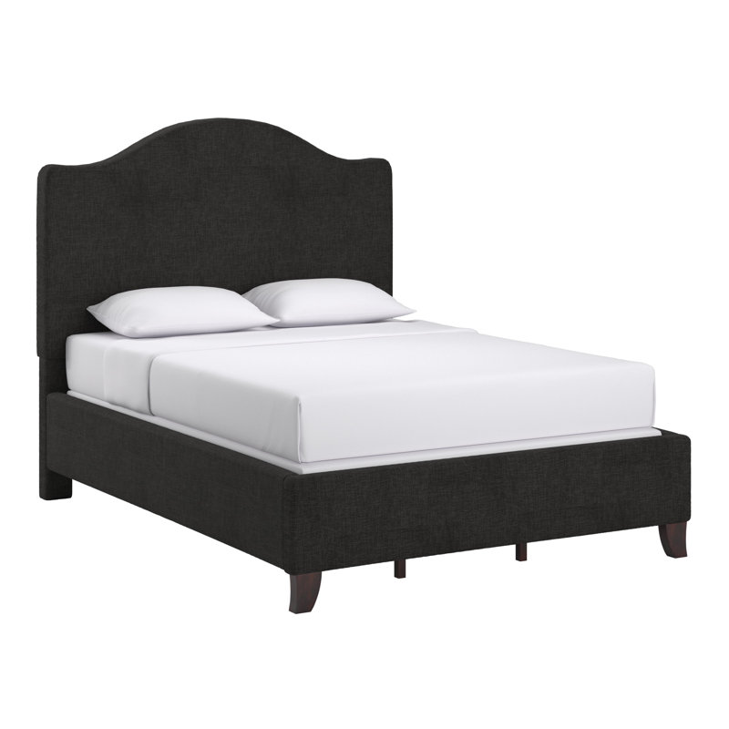 Herning Upholstered Slat Bed With Curved Headboard - Queen Size, Black Woven Fabric