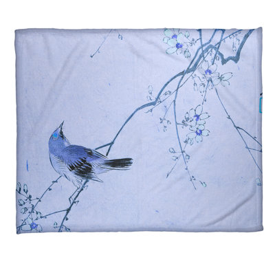  Jeté en molleton vintage japonais avec fleurs et oiseaux