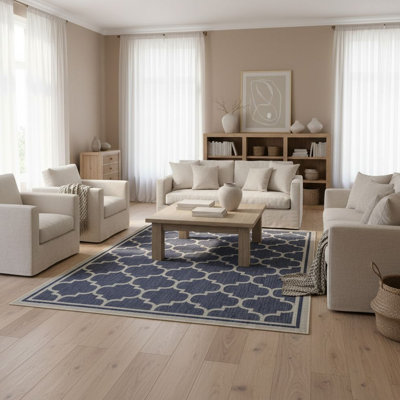 Blue and White Geometric Area Rug