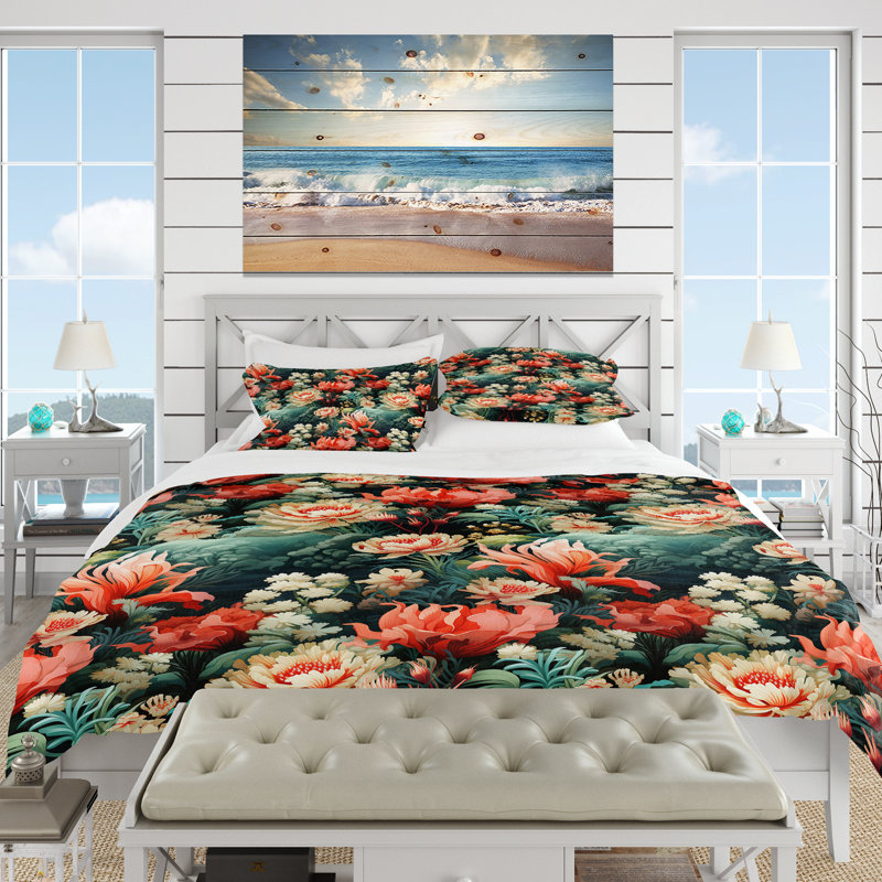Literie Coastal Coral Reef, Housse de couette pour grand lit et 2 taies décor