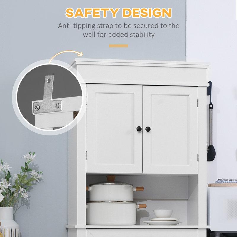 White Freestanding Kitchen Pantry with Adjustable Shelves