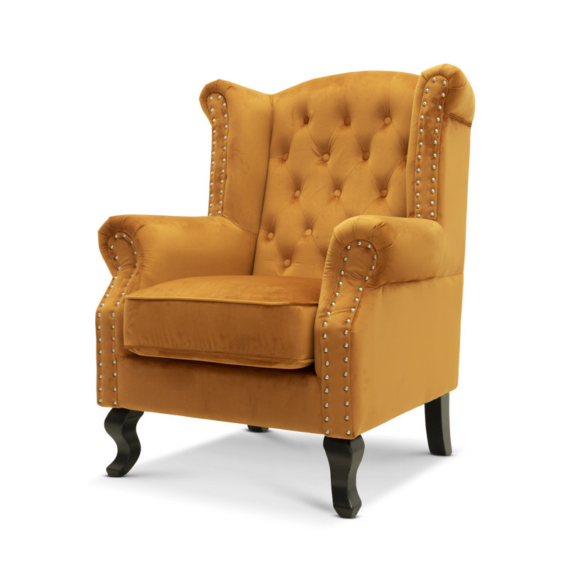 Baden Upholstered Wingback Chair, Velvet, Gold