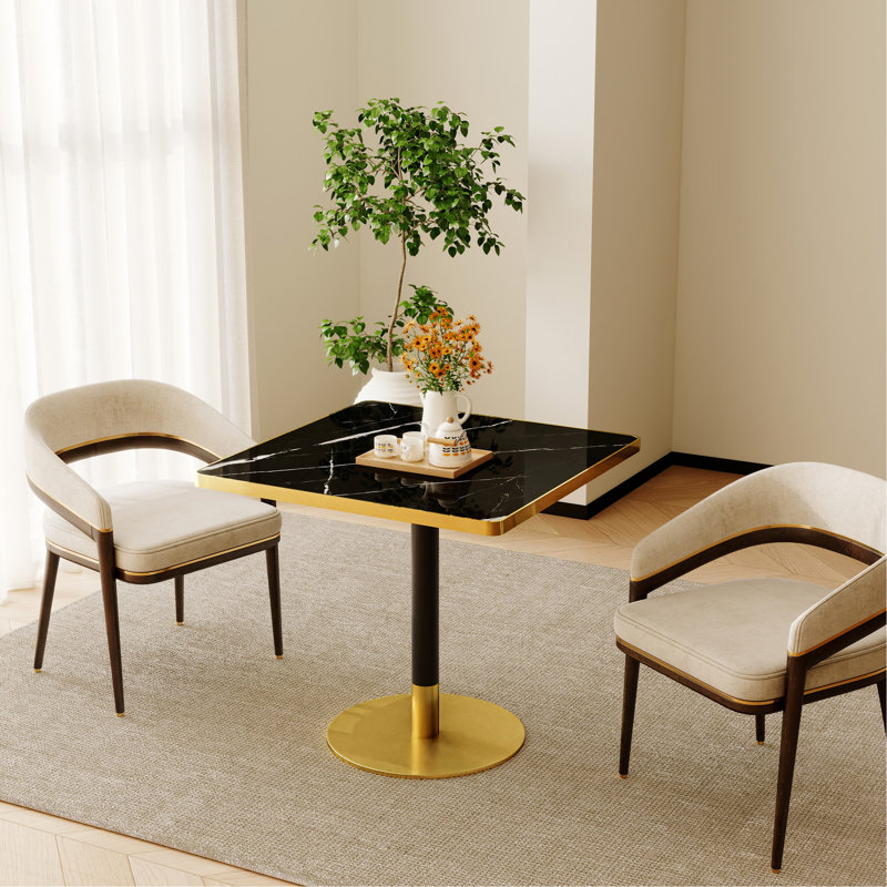 Table de salle à manger carrée moderne 31,5 po Tulip, Black, Black/Gold