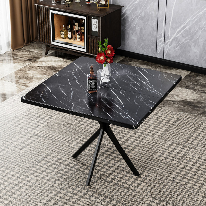 Table de salle à manger carrée noire de 38,6 po x 38,6 po x 30,2 po de style Mid-Century moderne et en fer, peu encombrante et facile à assembler pour 4 à 6 personnes