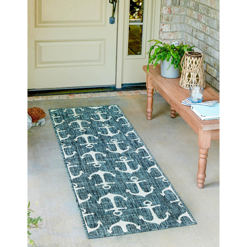 Glidden Rectangle Geometric Polypropylene Plastic Rug, Runner 2' x 7'10"