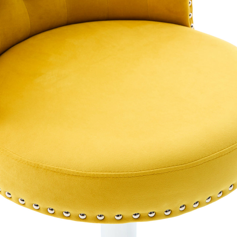 Tabouret de bar rotatif à hauteur ajustable en velours, 2 pieds, Jaune