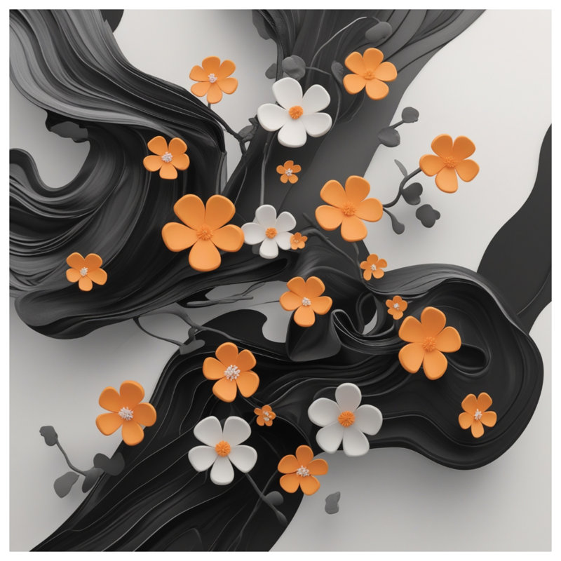 Coussins décoratifs à double face orange et fleurs blanches, 14 X 14 pouces