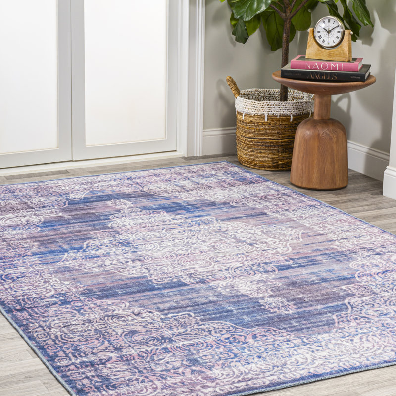 Regis Bohemian Medallion Machine-Washable Blue Rug, Rectangle 5'3" x 7'7"