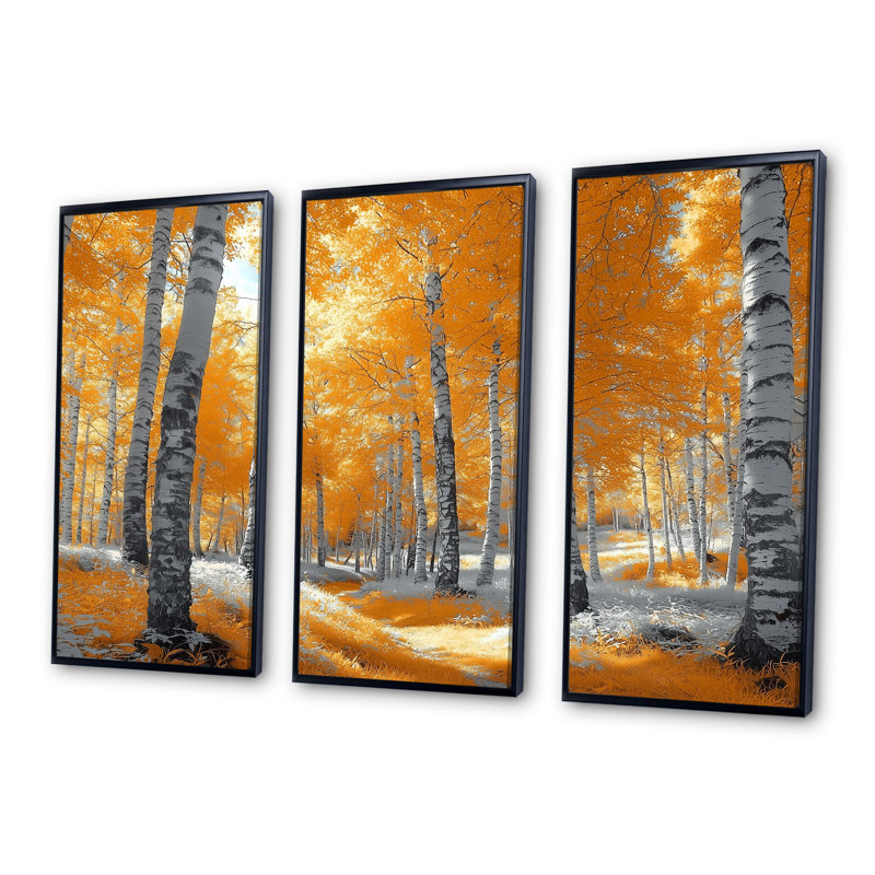«Autumn Birch Trees Forest Path Panorama II», ensemble de reproduction d'art mural forêt, H 28 po x l 36 po x P 1 po