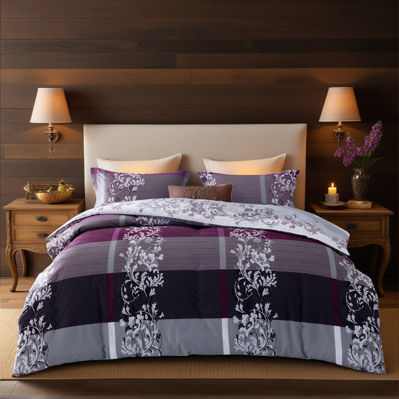 SLEEPBELLA Comforter, 600 Thread Count Cotton Comforter Sets, Down Alternative Bedding Set 3Pcs, Twin, Purple Paisley
