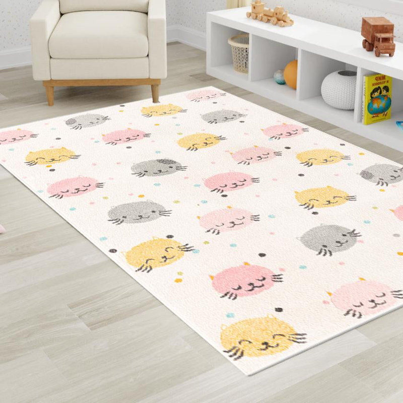 Tapis pour enfant rose / gris / jaune Whimsy Molly, Rectangle 5 pi 3 po x 8 pi