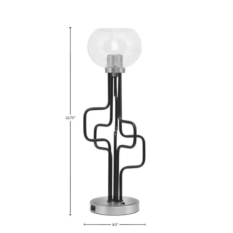 Lampe décorative Amarmula, avec ports USB, noir mat et finition graphite, verre transparent de 7 po, Argent argent, Clair
