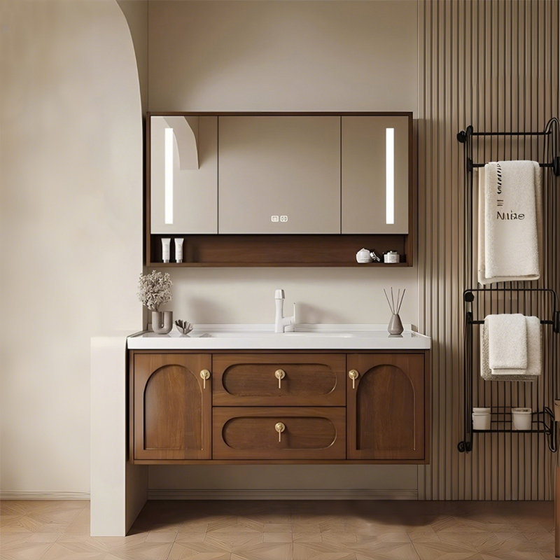 Meuble-lavabo autoportant 47,64 po en bois massif avec miroir, 47.64"