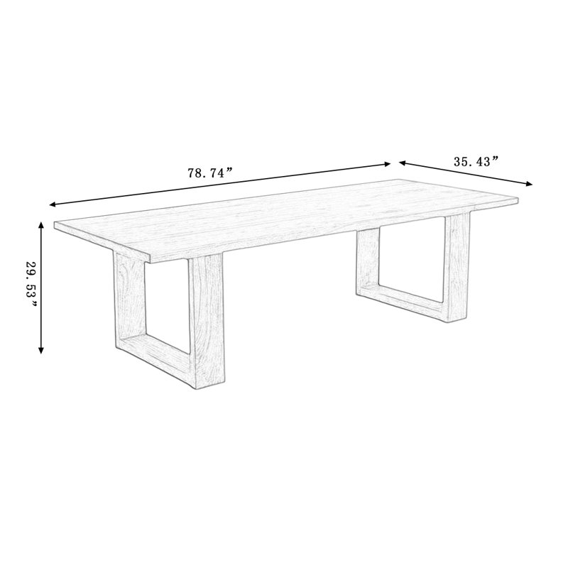 Table de salle à manger rectangulaire en bois massif Nut-Brown, H 29,53 po x L 78,74 po x l 35,43 po