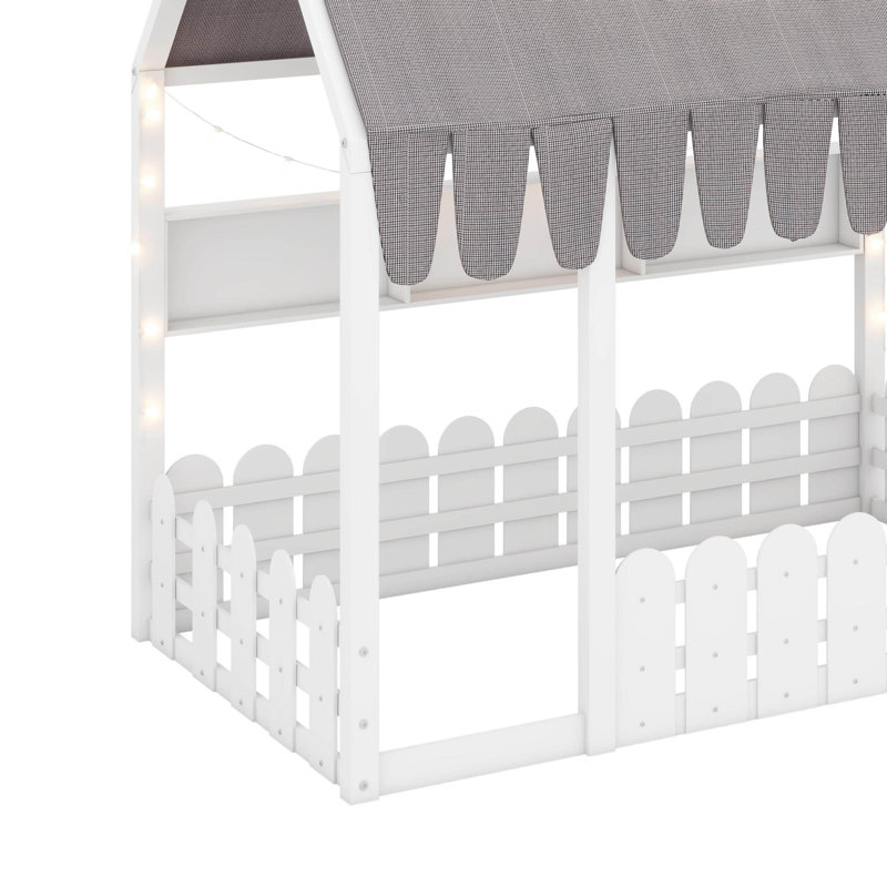 Lit en bois Montessori House, Lit simple, Blanc