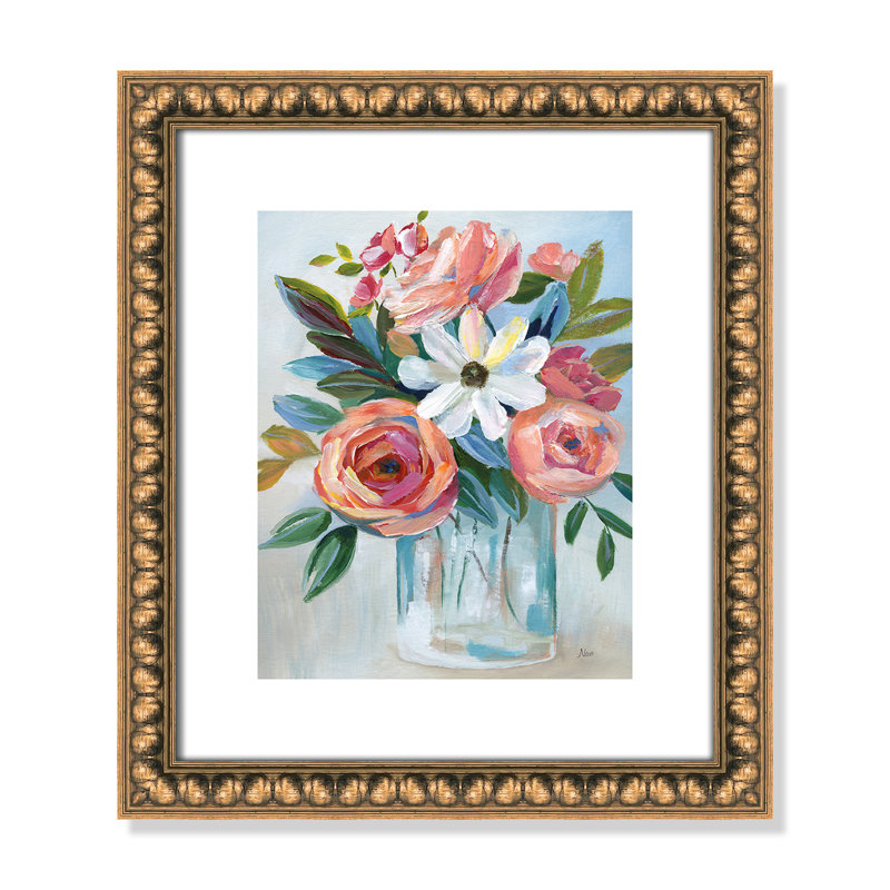 Fiesta Blooms par Nan - reproduction d'art, H 15 po x l 13 po x P 1,13 po, Papier avec cadre à perles dorées