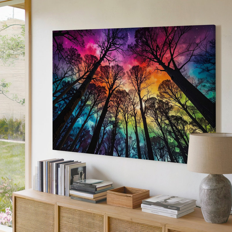 Art psychédélique, forêt, ciel, toile de fond, art mural dégradé, H 20 po x l 30 po