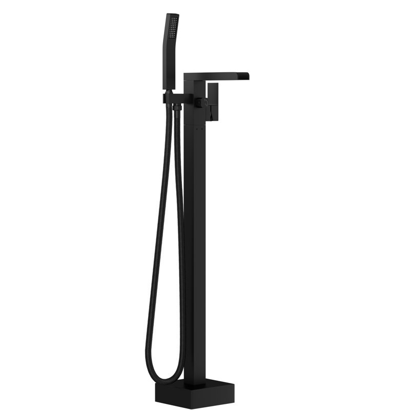 Freestanding Bathtub Faucet With Waterfall Tub Filler And Hand Shower, 360 Rotatable Spout, Dual Temperature Regulation, Brass Base Matte Black Faucet, 59" - Kink Hose, Control For Relaxing Water