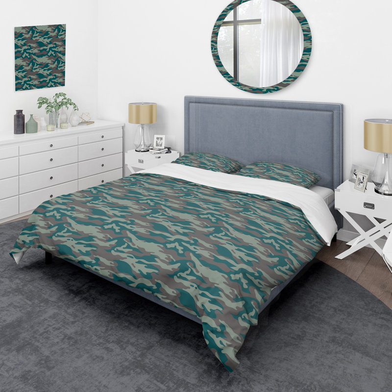 Camouflage vert - ensemble de housse de couette abstrait - microfibre de polyester