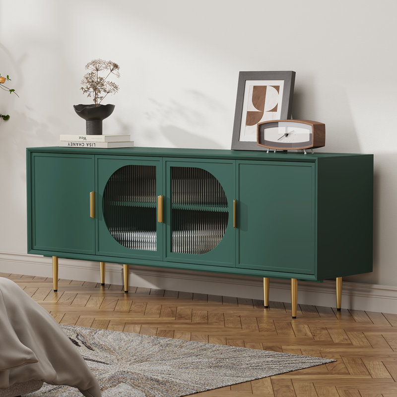 66" Modern TV Stand Media, Console Cabinet for TVs Up to 75", Entertainment Center with Storage for Living Room, Green