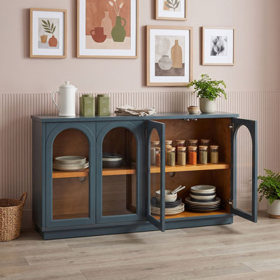 Grand buffet de rangement avec portes vitrées et tablettes ajustables