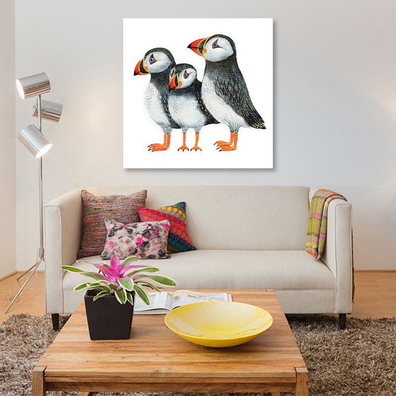 « puffins », reproduction sur toile, H 12 po x l 12 po x P 0,75 po, Pas de tapis, Toile tendue