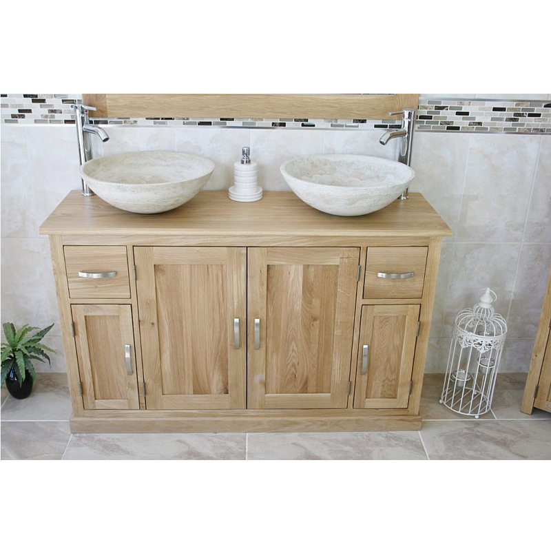 Eason 1230mm Double Bathroom Vanity with Vessel Basin, Travertine Basins