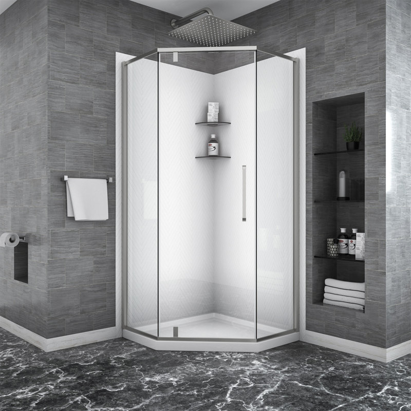 Porte de douche 34-1 / 8 "X 72" Cabine de douche semi-sans cadre à charnière, 5/16 po (8 mm), argent brossé