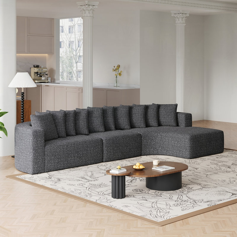 Ensemble de canapé modulaire Chenille Right, en forme de nuage, avec 10 coussins, Gris