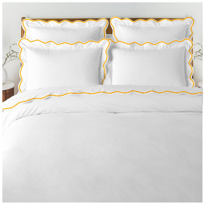 400TC Cotton Scallop Embroidery Sateen Solid Duvet Cover Set